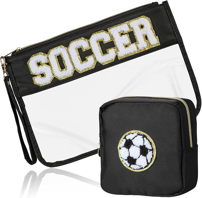 2 Pcs Soccer Gifts Makeup Bag with Chenille Letter Patch, Clear Cosmetic Pouch PVC Organizer Purs... | Amazon (US)