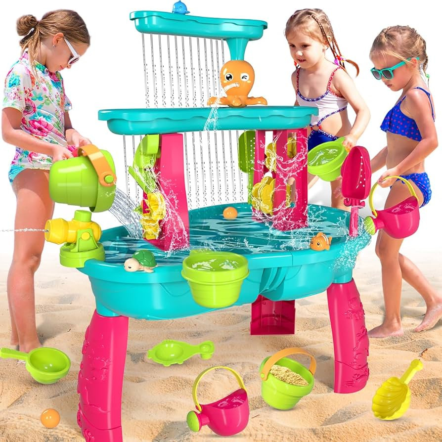 VATOS 3 Tier Sand Water Table for Girls, Kids Splash Sand Table Water Toys for Aged 3 4 5 6 7 8 9... | Amazon (US)