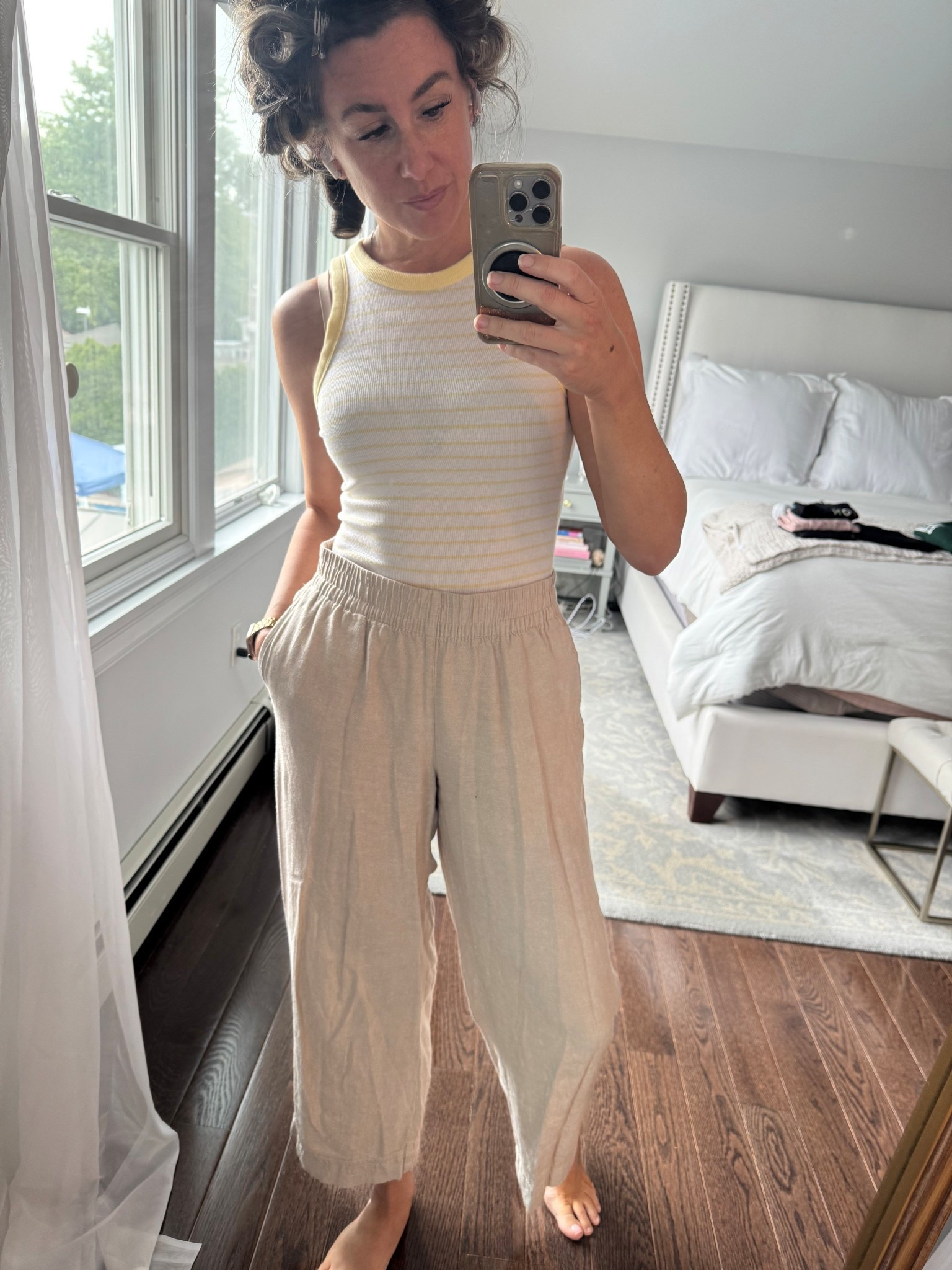 Hair in rollers; optional
Friday: mom stuff.  

Had breakfast with a friend today in unlinkable workout gear.  Showered set my hair and here we are.  Just have pick up before a dinner tonight 