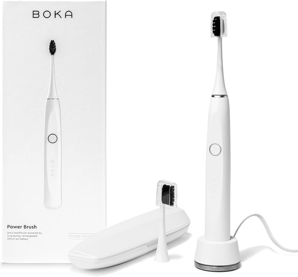 Boka Electric Toothbrush for Adults w/ 2 Heads - Rechargeable Sonic Powered Tooth Brush - Charcoa... | Amazon (US)
