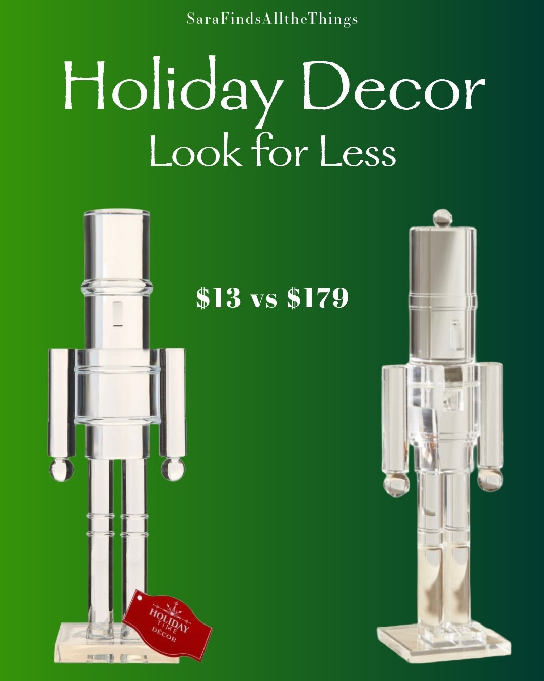 Holiday decor look for less! I just adore this clear nutcracker! He’s 10.5” tall and is a gorgeous addition to any holiday decor!  $13 vs $179 at CB2. 

Christmas decor, nutcracker, decorations, under $50, 

#LTKHoliday #LTKHome #LTKFindsUnder50