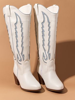 Rosee Wide Width & Calf Boots in White & Blue | Arula | Arula