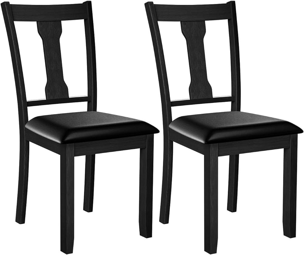 Giantex Set of 2 Black Dining Chairs, Upholstered High Back Kitchen Chairs w/Rubber Wood Frame, A... | Amazon (US)