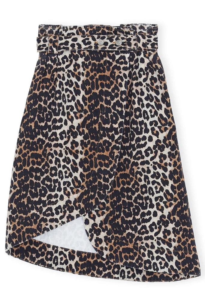 Print Denim Asymmetric Skirt in Leopard | Hampden Clothing