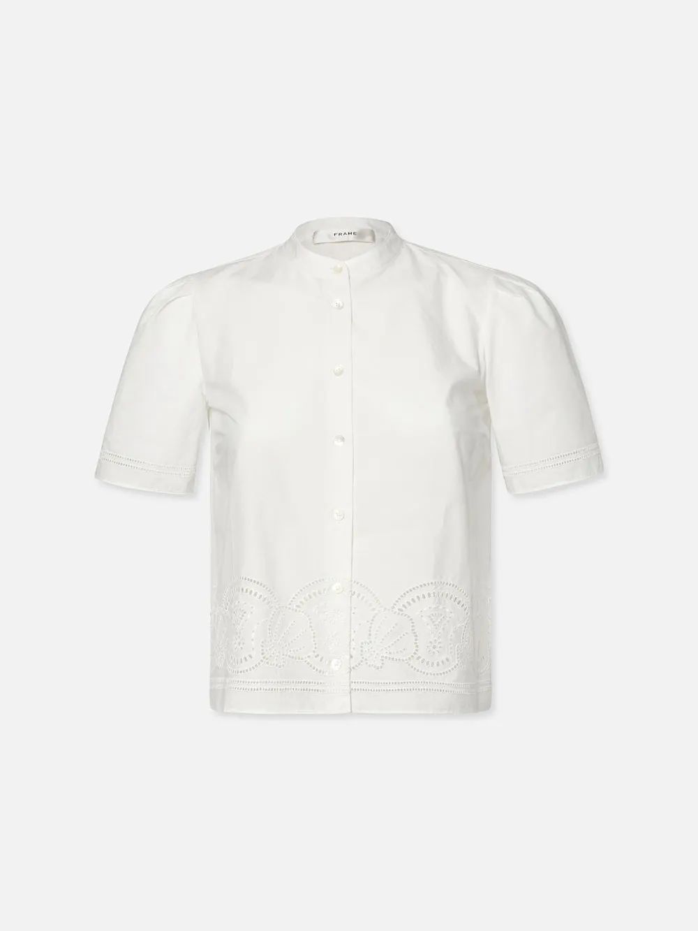 Embroidered Short Sleeve Shirt  in  White | Frame Denim