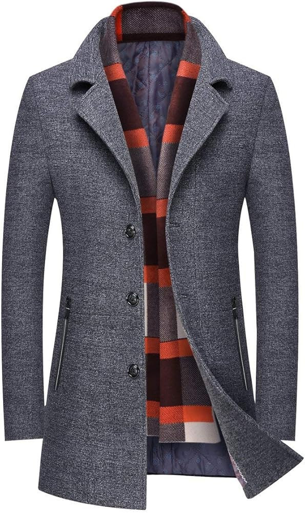 INVACHI Men's Wool Blend Pea Coat With Detachable Soft Touch Wool Scarf Warm Winter Trench Coats | Amazon (US)