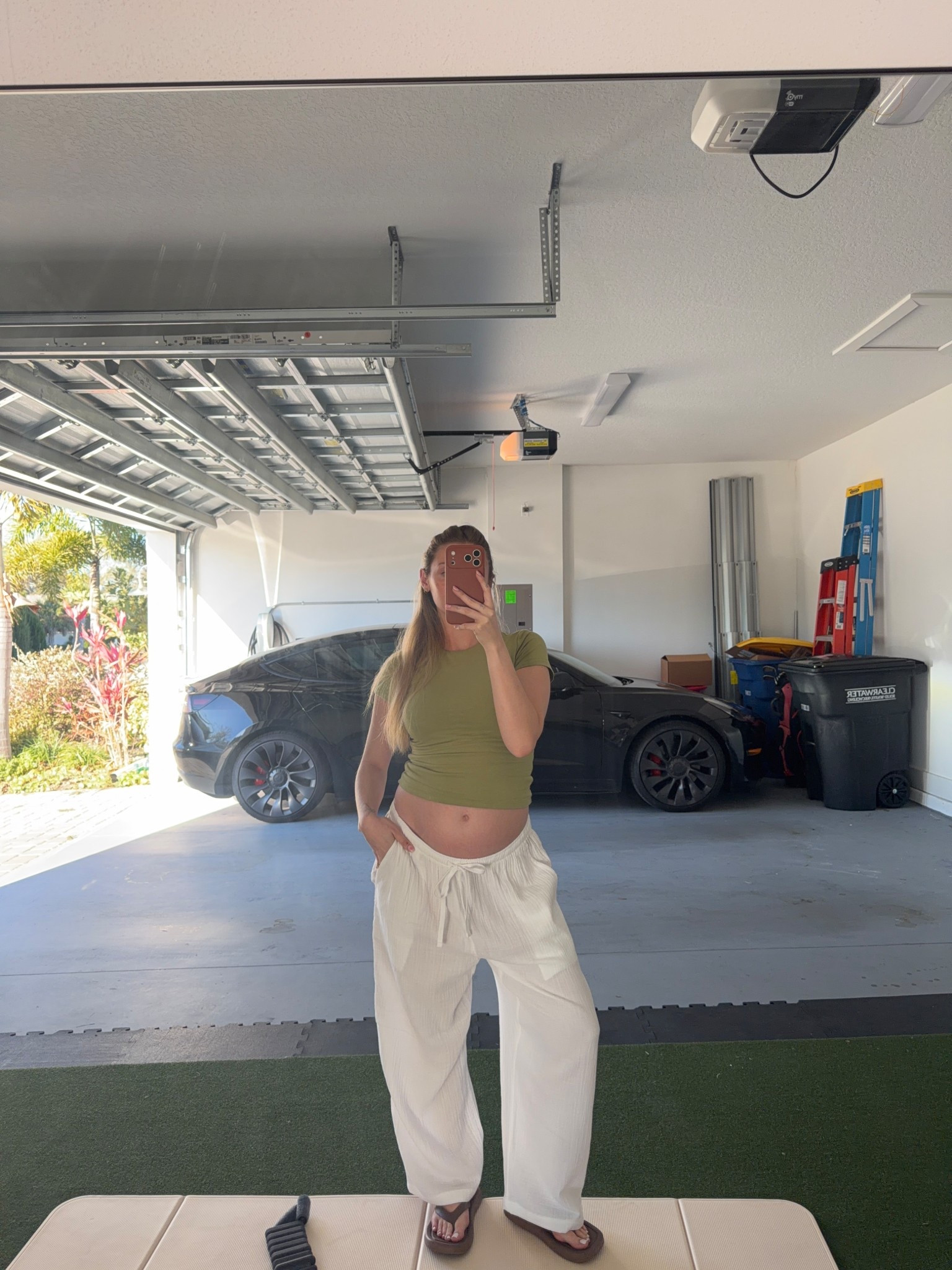 Wearing small in the top, medium in the bottoms 