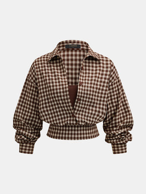 Plaid Cropped Long Sleeve Button Down Shirt | Commense