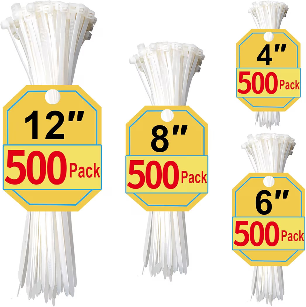 Zip Ties Assorted Sizes 4+6+8+12 Inch, 2000 Pack, White Cable Ties for Multi-Purpose, Nylon/Plast... | Amazon (US)