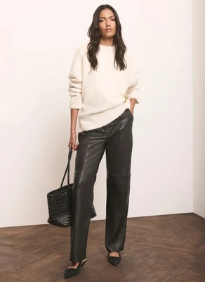 Black Leather Straight Leg Trousers | Mint Velvet