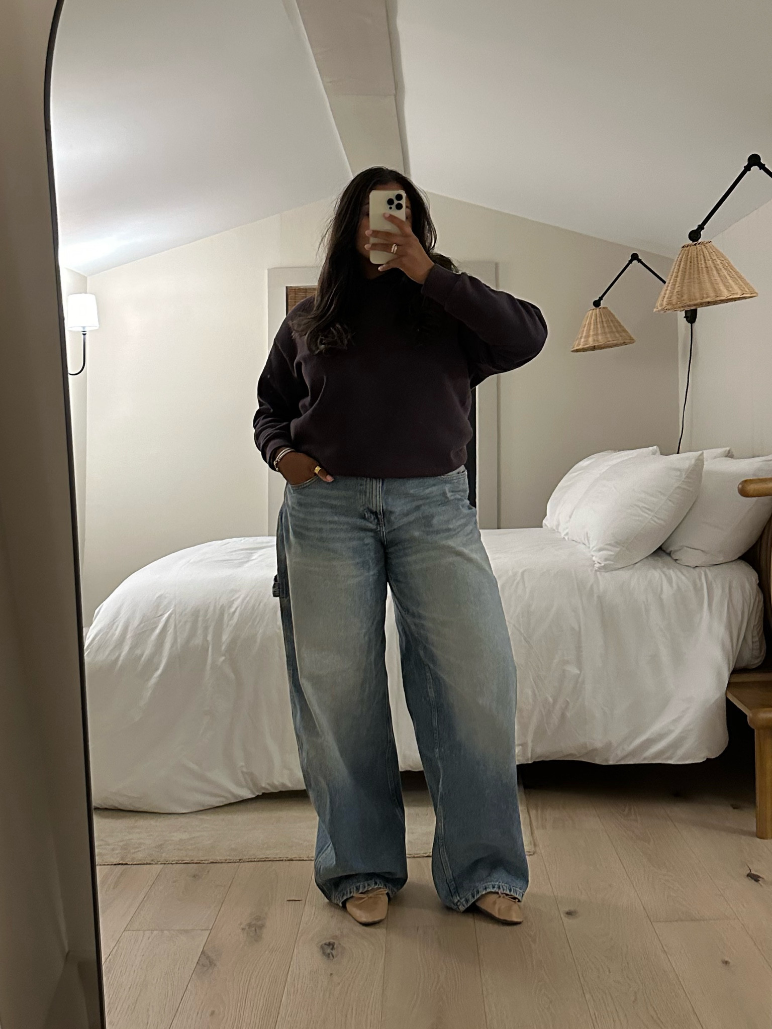 Baggy carpenter jeans and my favorite hoodie (it doesn’t have a kangaroo pocket makes it more chic). I sized down in the hoodie, its oversized but I wanted it more fitted, I am usually a L/XL and have a medium for this fit. 

#LTKMidsize #LTKSeasonal #LTKGiftGuide