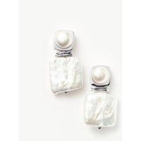Square Pearl Statement Earrings | Silver Plated/Pearl | Missoma US