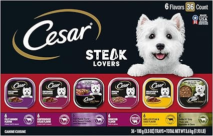 CESAR Adult Wet Dog Food Classic Loaf in Sauce Steak Lovers Variety Pack with Real Meat, 3.5 oz. ... | Amazon (US)