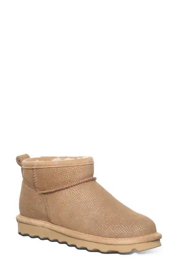 BEARPAW Leopard Print Genuine Shearling Lined Bootie in Iced Coffee at Nordstrom Rack, Size 9 | Nordstrom Rack