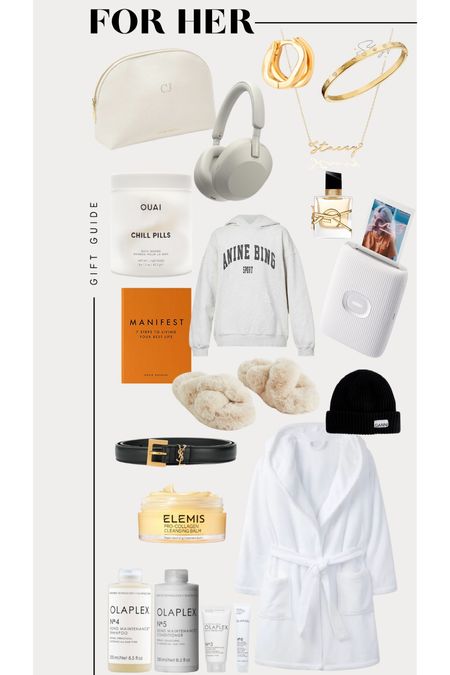 Christmas 2022 gift guide for her featuring Elemis cleansing balm, gorgeous the white company robe, anine bing hoodie, Ysl belt, aesthetic Sony headphones and a Polaroid printer! 

#LTKHoliday #LTKCyberweek #LTKSeasonal