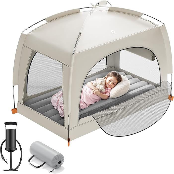 QPAU Inflatable Toddler Travel Bed with Tent – Lightweight Blow Up Kids Air Mattress with Hand ... | Amazon (US)