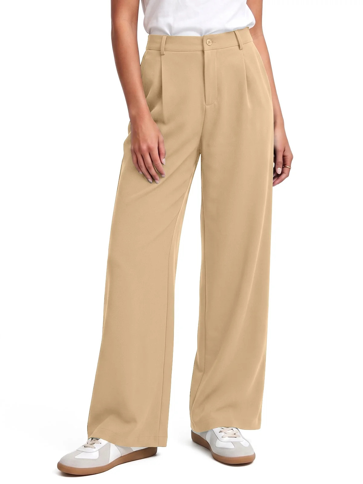 Airmenty Wide Leg Pants for Women High Waisted Stretchy Work Dress Pants Business Casual Palazzo Pants Dressy Slacks Trousers with Pockets S-2XL - Walmart.com | Walmart (US)
