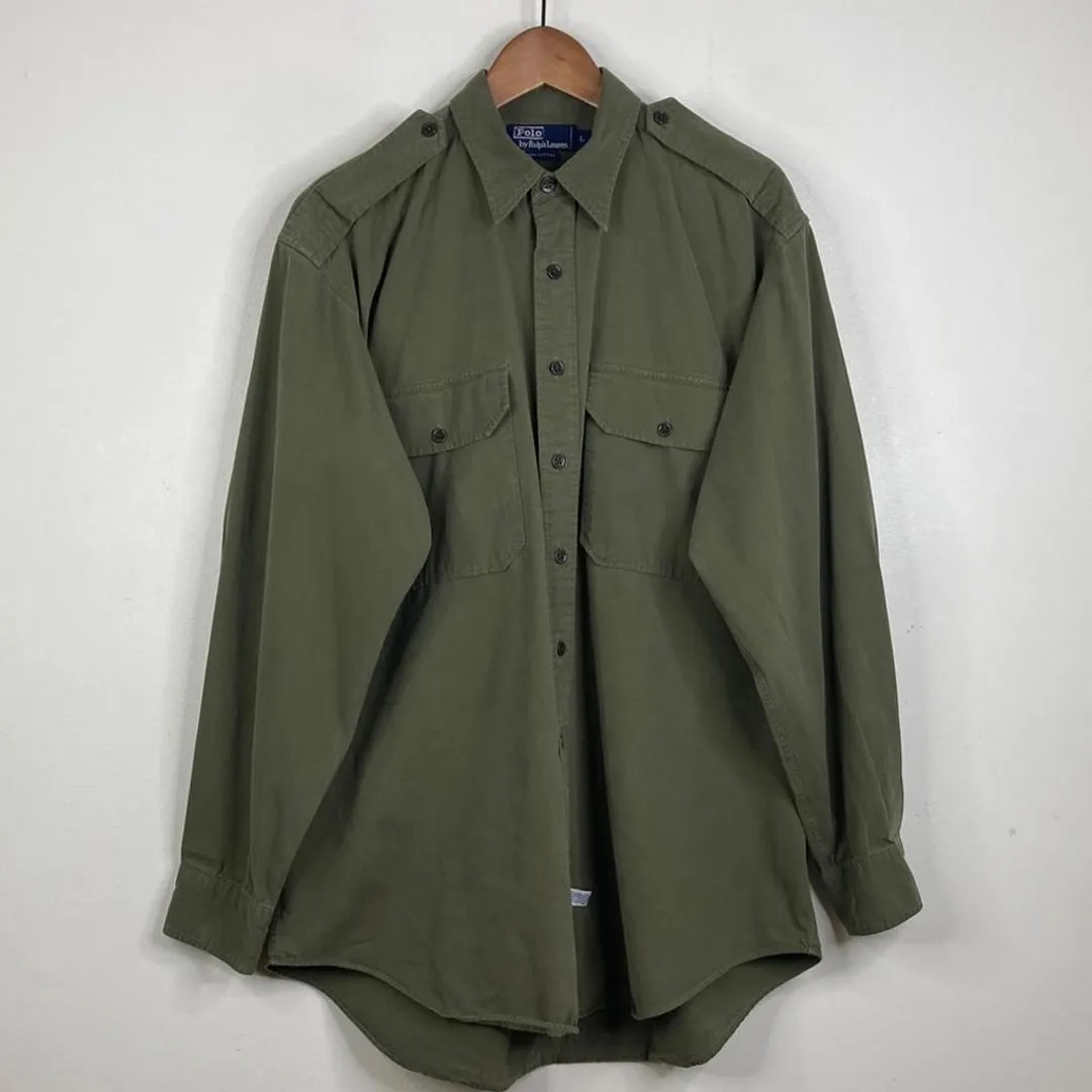 Vintage Polo Ralph Lauren Shirt Mens Large Army Green Cotton Utility Long Sleeve | Etsy (US)