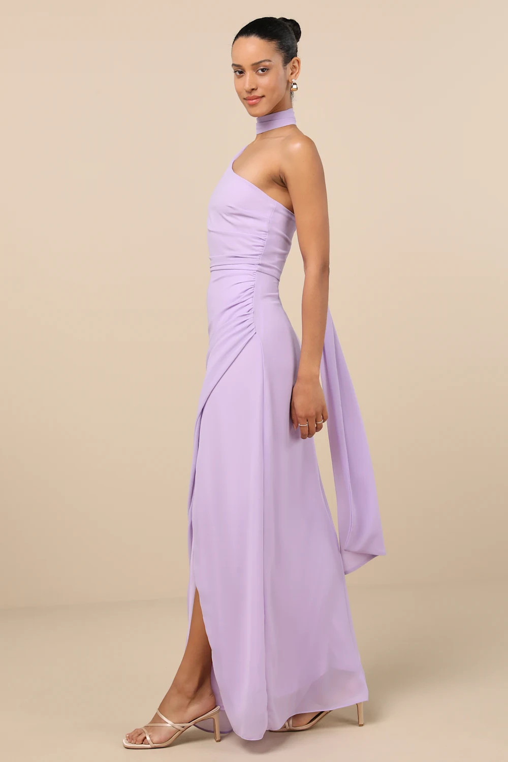 Adeline Lavender One-Shoulder Scarf Maxi Dress | Lulus