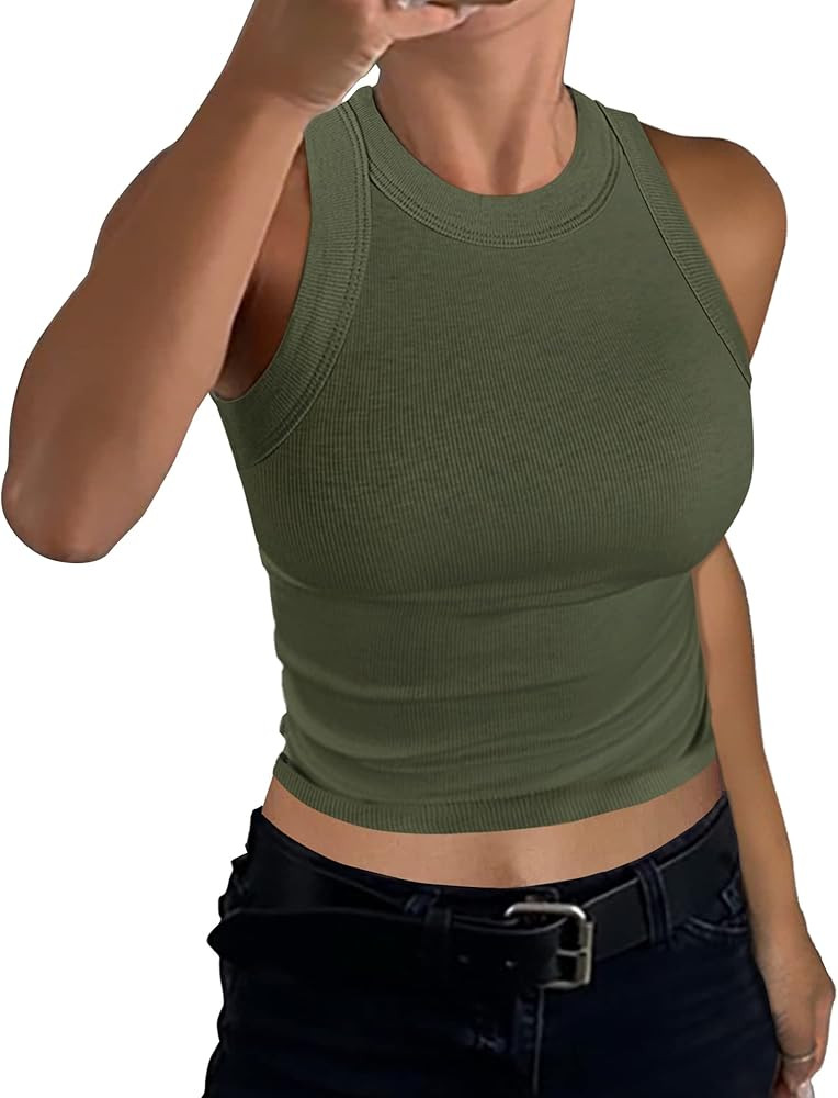 GEMBERA Womens High Neck Racerback Ribbed Crop Top Sleeveless Fitted Basic Cotton Cropped Tank To... | Amazon (US)