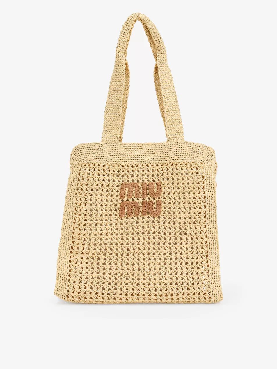 Woven-branding raffia tote bag | Selfridges