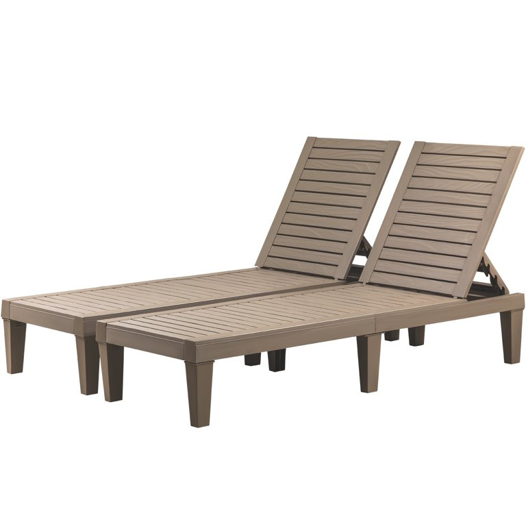 Vineego Set of 2 Patio Outdoor Chaise Lounge Chair Recliner with Adjustable Backrest, Light Taupe | Walmart (US)