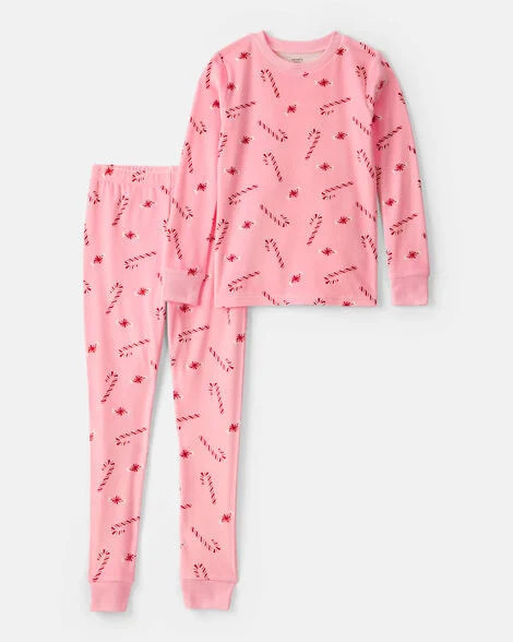 Carter's Kid Girls Peppermint Print DreamPlush Long-Sleeve Snug Fit 2-Piece Pajamas - Pink 4 Pink | Carter's Inc