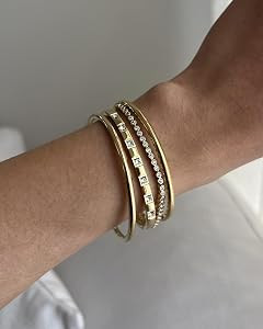 PAVOI Waterproof Bangle Bracelet for Women, 14K Gold Plated Stainless Steel | Amazon (US)