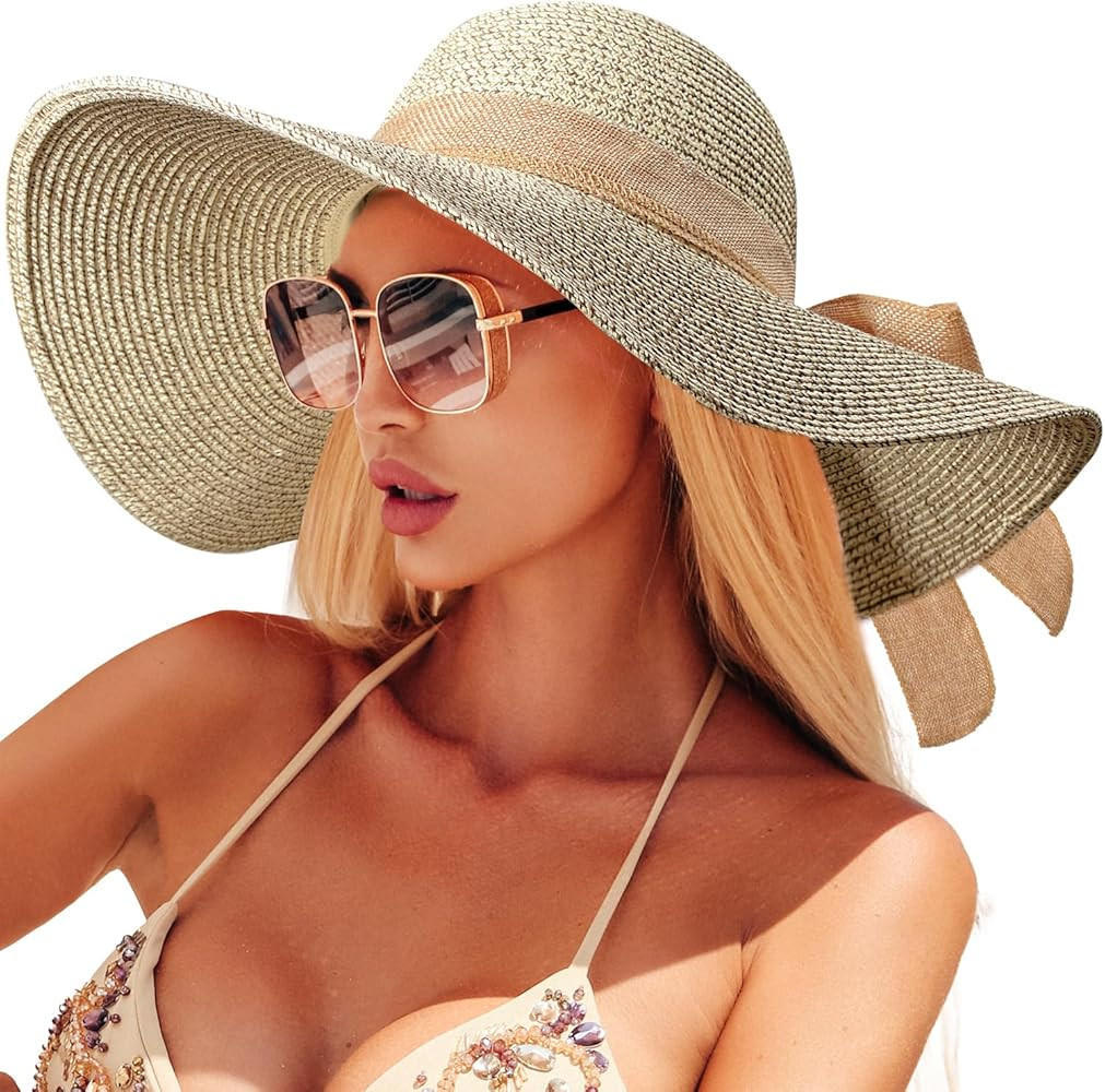 Beach Hats for Women, Straw Sun Hat with Wide Brim, Summer Floppy Beach Hats for Women, Packable ... | Amazon (US)