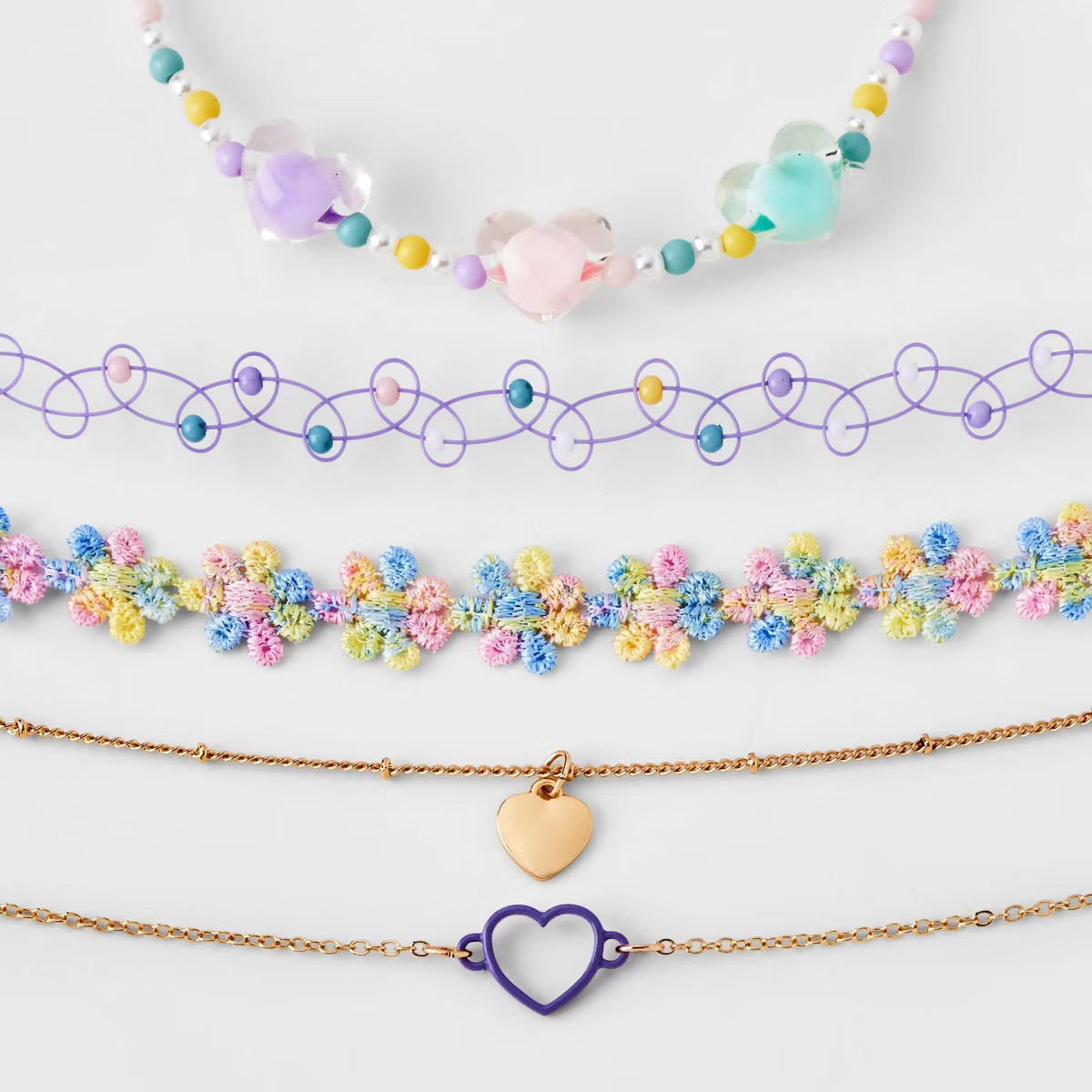Girls' 5pk Mixed Choker Set with Flowers and Heart Charms - Cat & Jack™ | Target