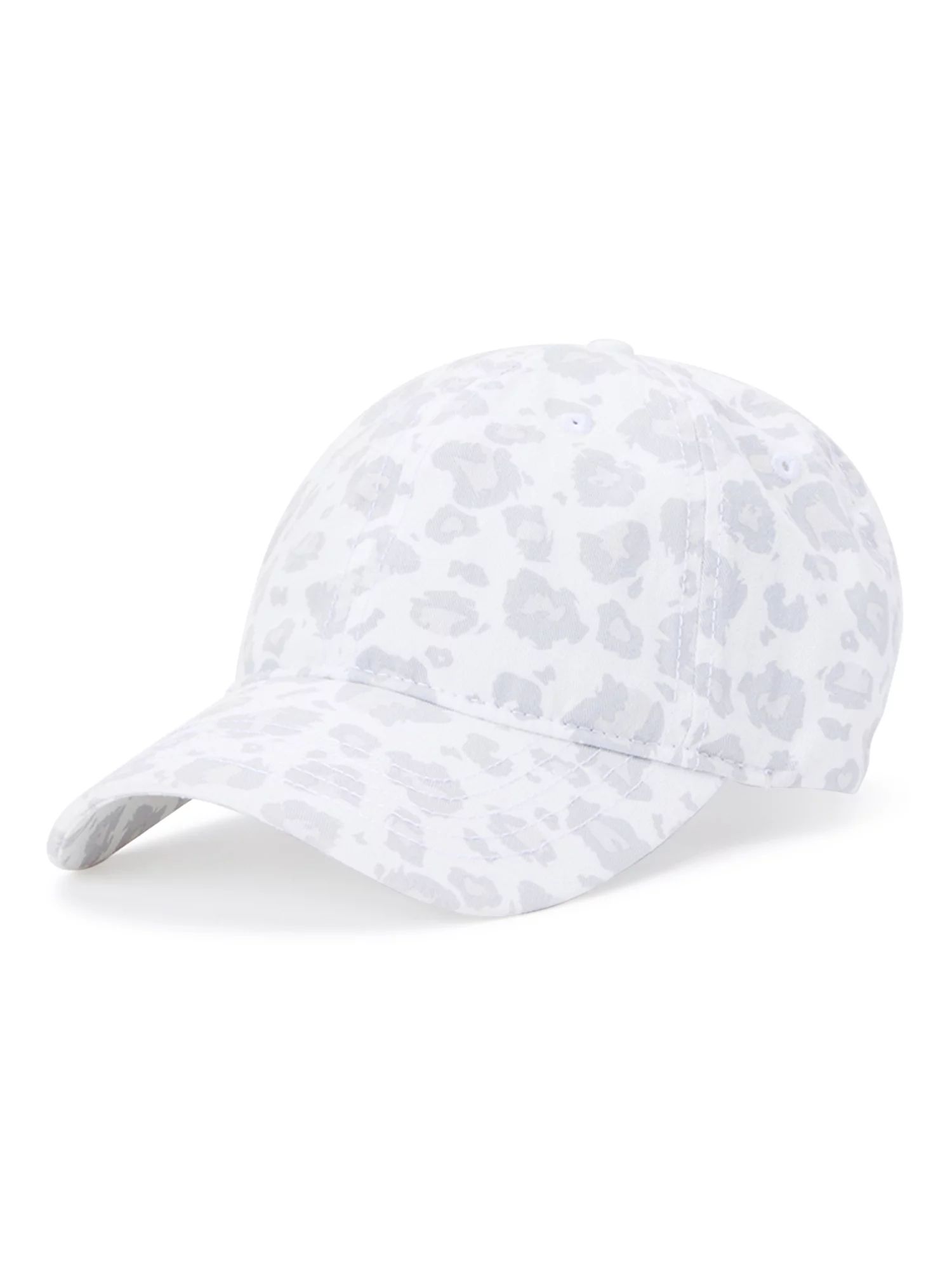 Time and Tru Women's Snow Leopard Blank Washed Cotton Twill Baseball Hat White Leopard | Walmart (US)