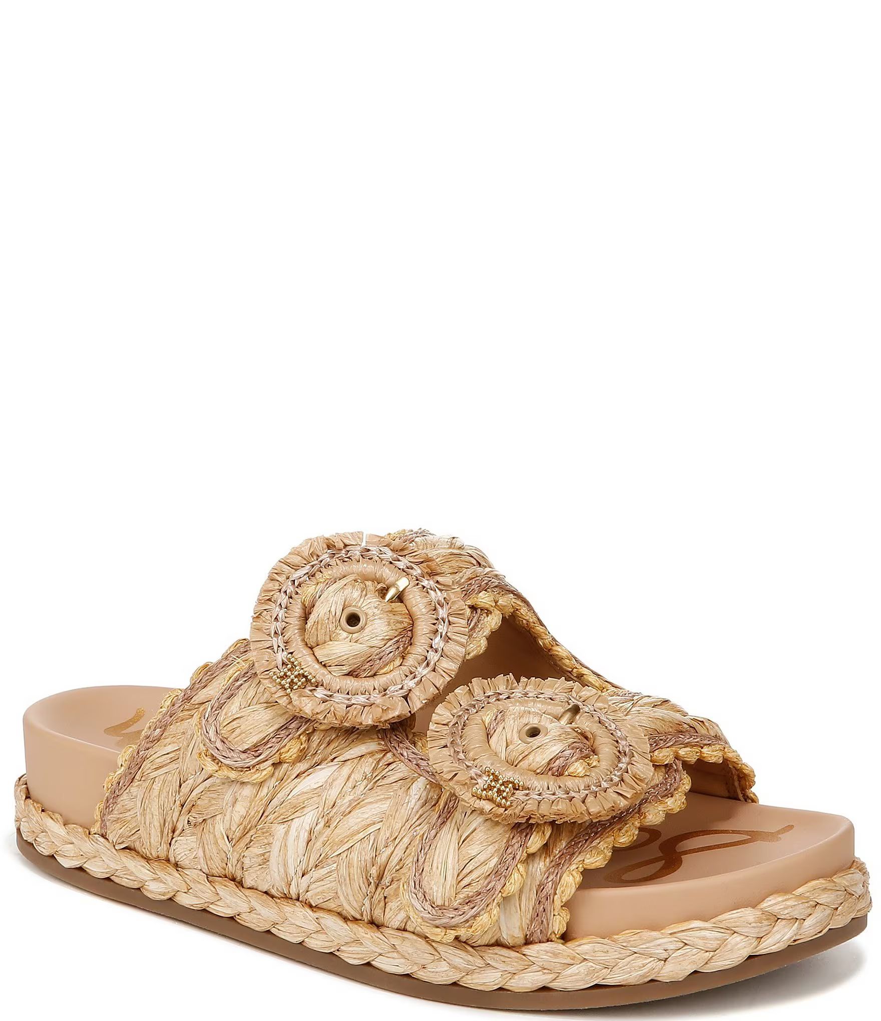 Reina Raffia Sunburst Buckle Detail Platform Sandals | Dillard's