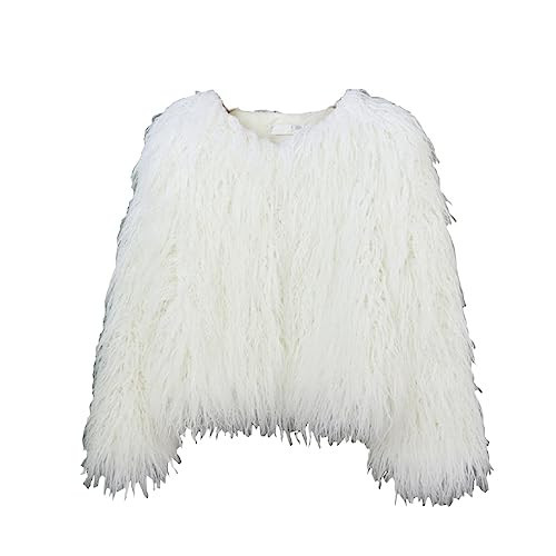 foefaik Spring Winter Fluffy Faux Fur Coat Women's Shaggy Jacket Long Sleeve Outwear White | Amazon (US)