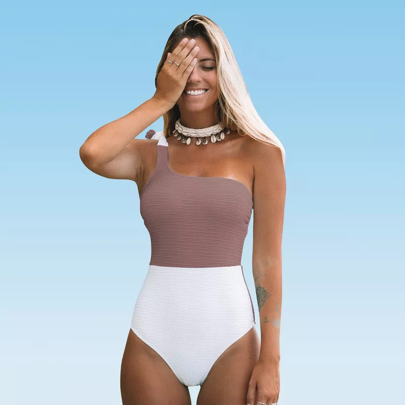 Women's One Piece Swimsuit Color Block One Shoulder Bowknot Bathing Suit  -Cupshe | Target