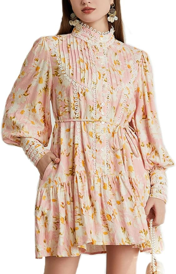 Ruffle Sleeve Tunic Midi Dress Flowy Shift Sundress Sweet Babydoll Button Down Swing Skirt | Amazon (US)