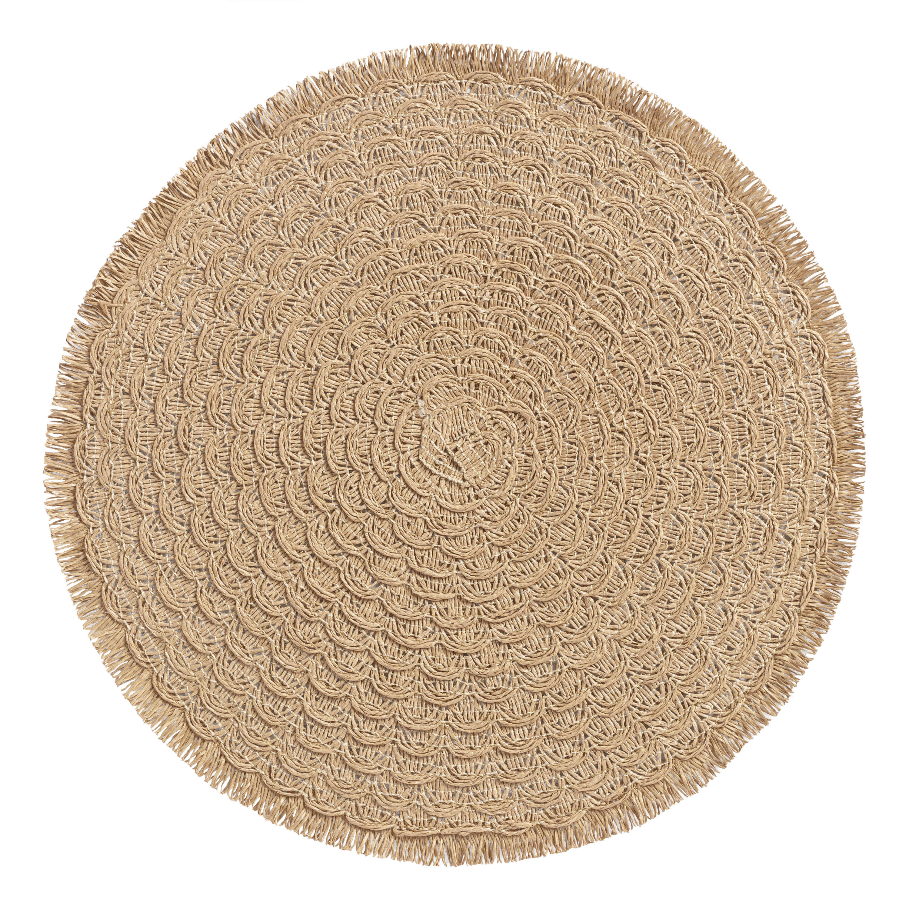 Round Natural Braided Placemat with Fringe Set of 2 | World Market