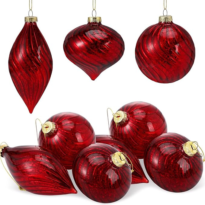 6 Pcs Burgundy Glass Christmas Ornaments, Mercury Vintage Christmas Ball Ornaments Red Rustic Han... | Amazon (US)