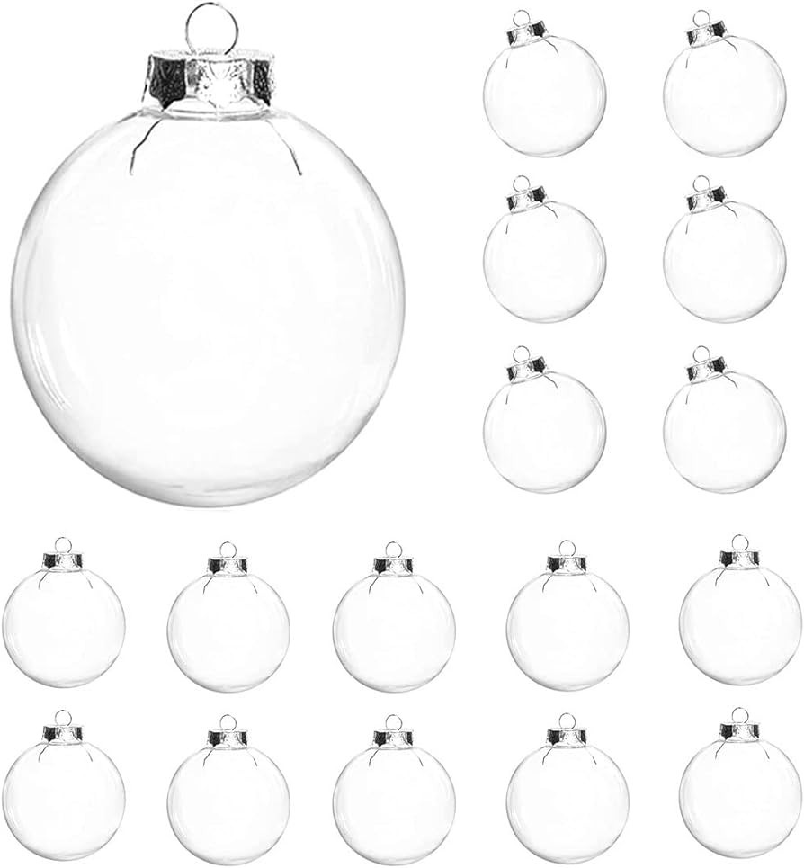 16 pcs Hanging Clear Plastic Fillable Ornaments Balls, 2.36" DIY Christmas Balls Craft Ornaments ... | Amazon (US)