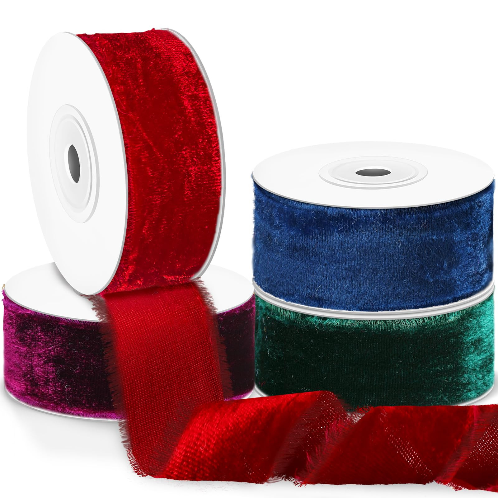 Preboun 4 Rolls Christmas Velvet Ribbon Total 24 yd Christmas Decorations Gift Wrapping Fringe Ri... | Amazon (US)