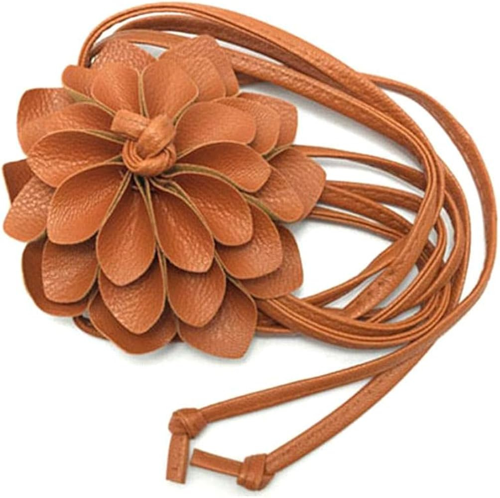 Boho Flower Waist Belt Women Girls Leather Rope Tassel Waist Band Skinny Belt for Dress Shirts | Amazon (US)