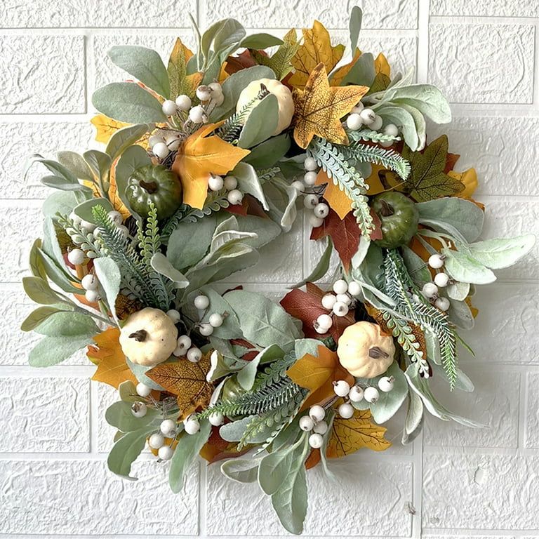 Fall Wreath for Front Door with Pumpkins Berry Artificial Maples Leaves Wreath Autumns Harvest Fa... | Walmart (US)