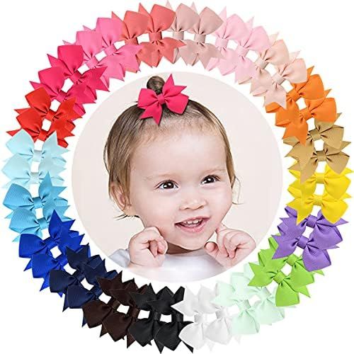 ALinmo Baby Girls Clips 2" Grosgrain Boutique Solid Color Ribbon Mini Hair Bows Clips Fully Lined... | Amazon (US)