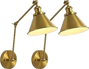 OVANUS Gold Swing Arm Wall Sconce, Adjustable Hardwired Wall Lamp Set of 2 | Amazon (US)