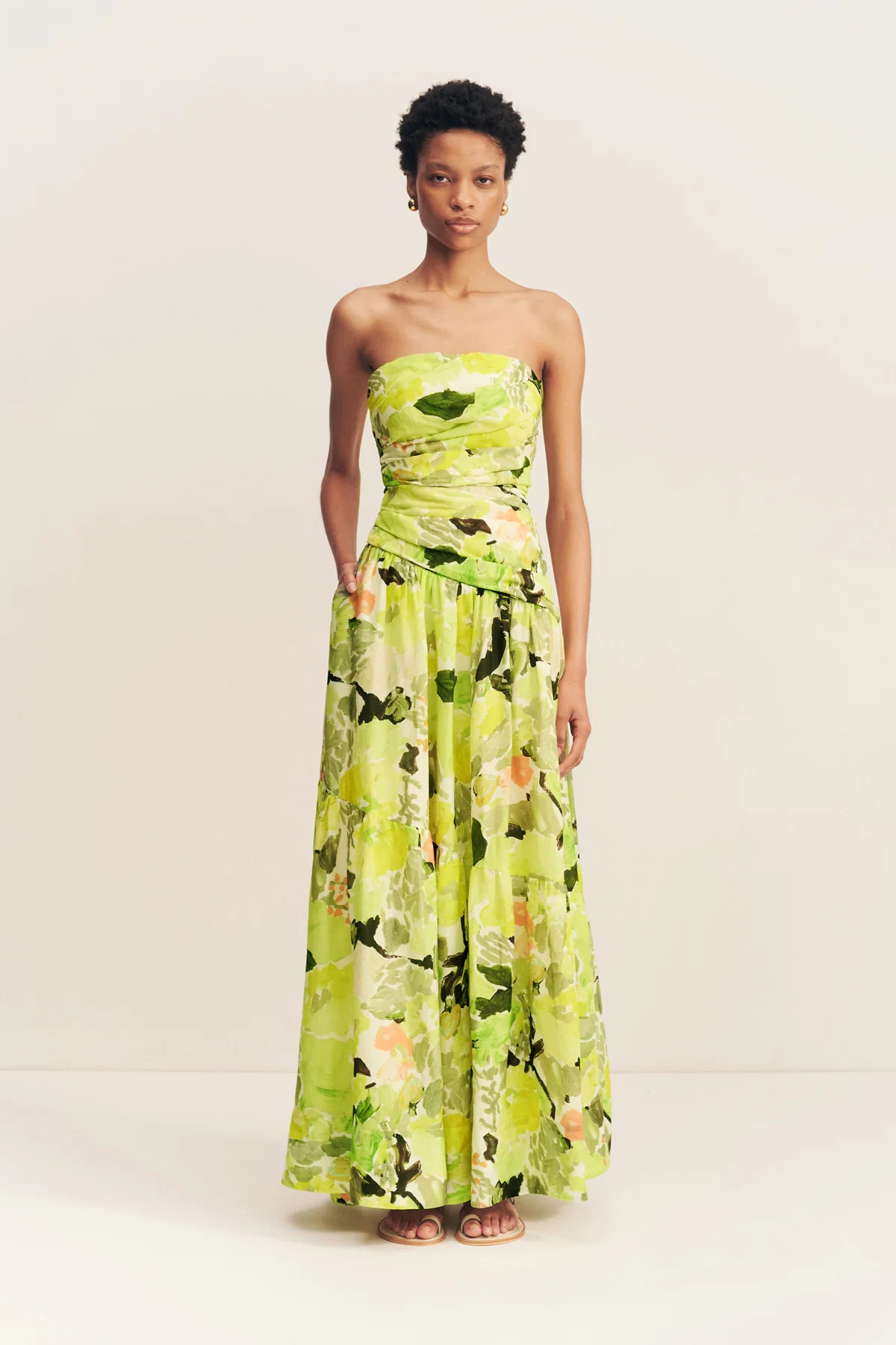 Roscoe Strapless Tiered Maxi Dress | Lime/ Multi | Dresses | Shona Joy | Shona Joy