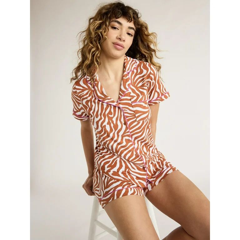 Joyspun Women's Knit Notch Collar Top and Shorts Pajama Set, 2-Piece, Sizes S to 3X - Walmart.com | Walmart (US)