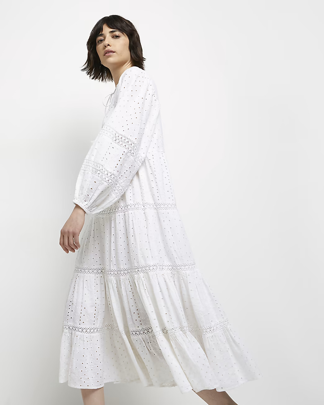 White broderie smock maxi dress | River Island (UK & IE)