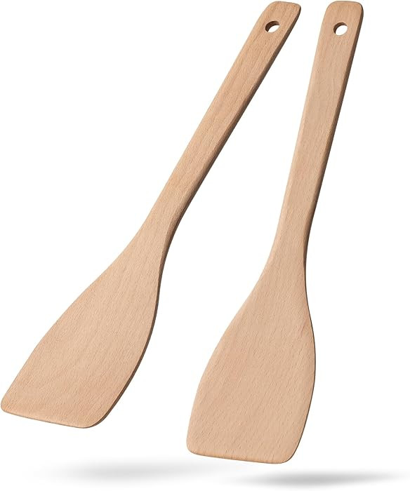 2PCS Wooden Spatulas for Cooking, 13inch Uncoated Beech Wood Turners for Frying, Non-Scratch Wood... | Amazon (US)