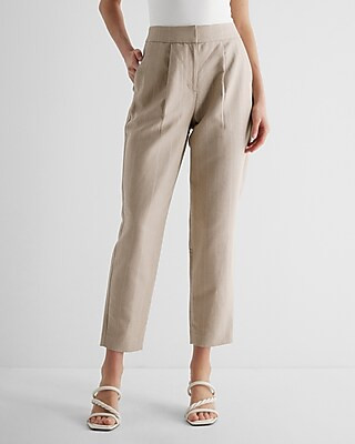 Stylist Super High Waisted Linen-Blend Metallic Stripe Ankle Pant | Express
