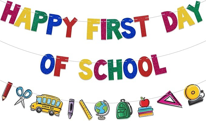 Happy First Day of School Banner, Pre-strung, Back to School Decorations, Back to School Garland,... | Amazon (US)