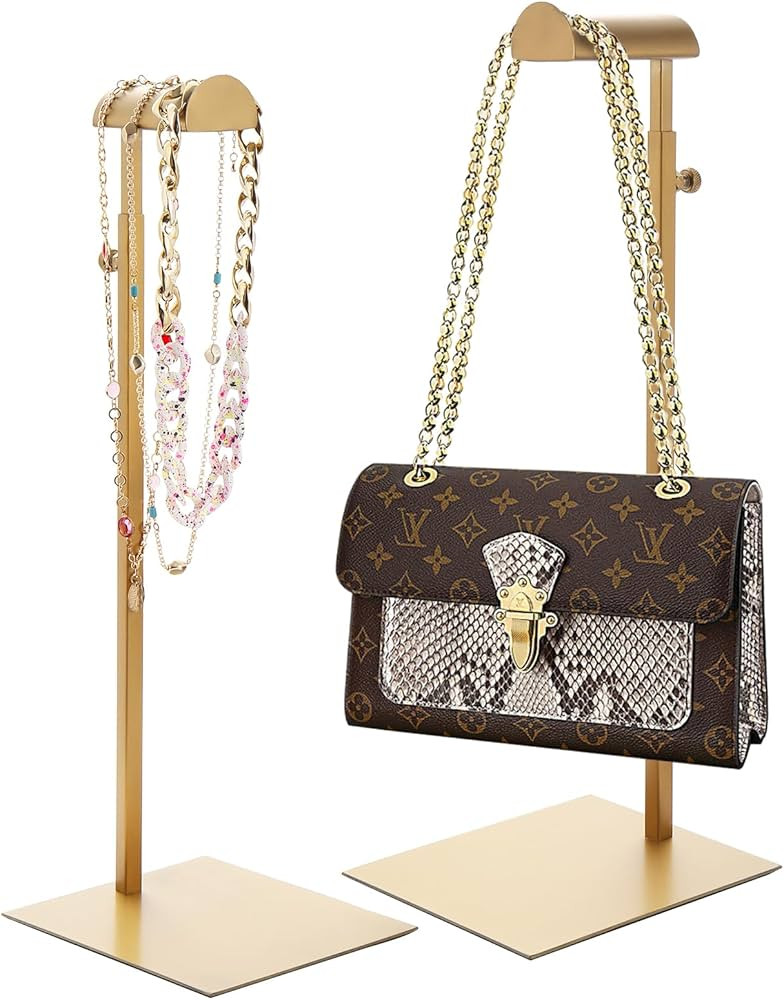 2 Pack Gold Purse Display Stand, Adjustable Height Stainless Steel Bag Stand for Display Hanging ... | Amazon (US)
